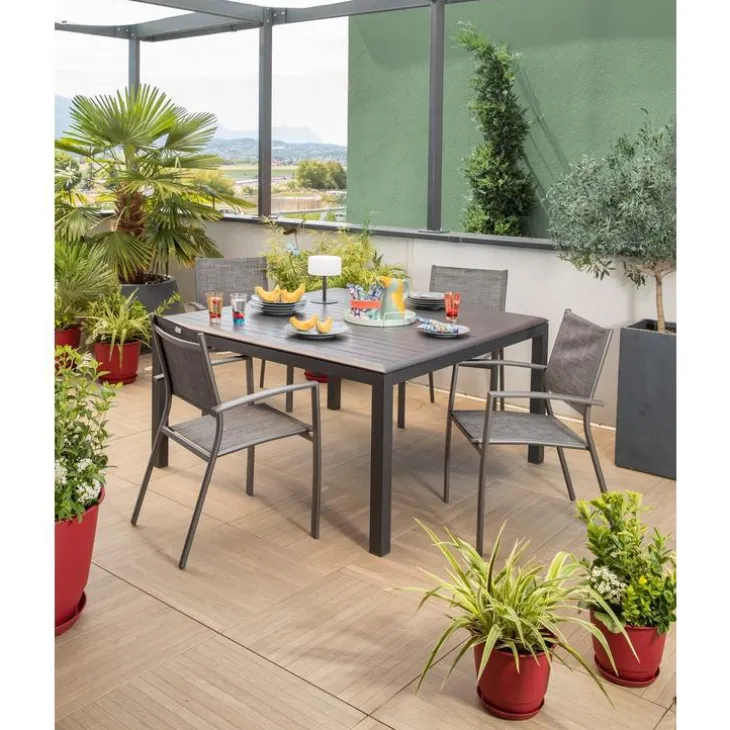 Table coloris noir en aluminium Caméline II Proloisirs - 140 x 140 x 200 cm