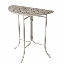 Table d'appoint demi-lune en fer et pierre grise Flux - 35 x 70 x 75 cm
