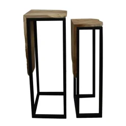 Table d’appoint en teck à socle noir - 29 x 28 x 77 cm