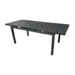 Table de jardin extensible en aluminium coloris noir et granite Carlina -160 à 210 x 90 x 76 cm