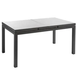 Table de jardin extensible en aluminium coloris noir et gris clair Carlina -220 à 280 x 99 x 76 cm