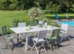 Table de jardin extensible en aluminium, couleur crème PROLOISIRS GENES - 160/240x100 cm