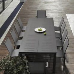 Table de jardin extensible anthracite BIZZOTTO Konnor - 200/300x110x76cm