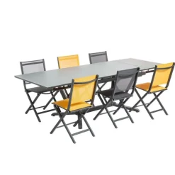 Table extensible Niello graphite perle alu et verre 150/250 x 74 cm