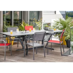 Table extensible Niello graphite perle alu et verre 150/250 x 74 cm