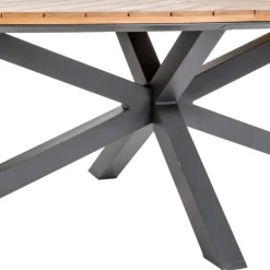 Table ovale en aluminium noir et teck Flore - 240 x 120 x 76 cm