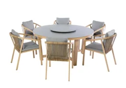Table ronde Kentia coloris gris en aluminium et bois - Ø 159 cm x H76 cm