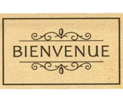 Tapis brosse coco beige imprimé noir Sweetsol Bienvenue - 75 x 45 cm