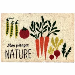 Tapis brosse coco beige imprimé Sweetsol mon potager nature - 60 x 40 cm