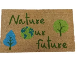 Tapis brosse en coco écru avec imprimé Sweetsol Nature our future - 60 x 40 cm