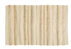 Tapis décoratif lignes surpiquées coloris beige en coton - 60 x 90 cm