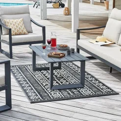 Tapis d'extérieur en polypropylène recyclé noir et crème Ethnique - 240 x 150 cm