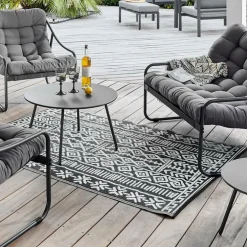 Tapis d'extérieur en polypropylène recyclé noir et crème Ethnique - 300 x 240 cm