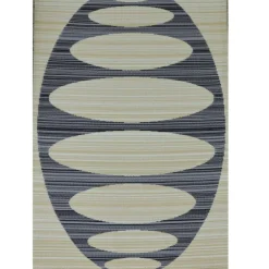 Tapis d'extérieur en polypropylène recyclé noir et beige Ovalie - 150 x 90 cm