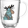 Tasse à thé en verre transparent gravé avec motif Élan 380 ml en boite cadeau - 13,7 x 17 cm