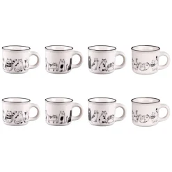 Tasses en porcelaine blanche motifs chats noirs Ø 6,5 cm Coffret Friends x 8 - 11 cl