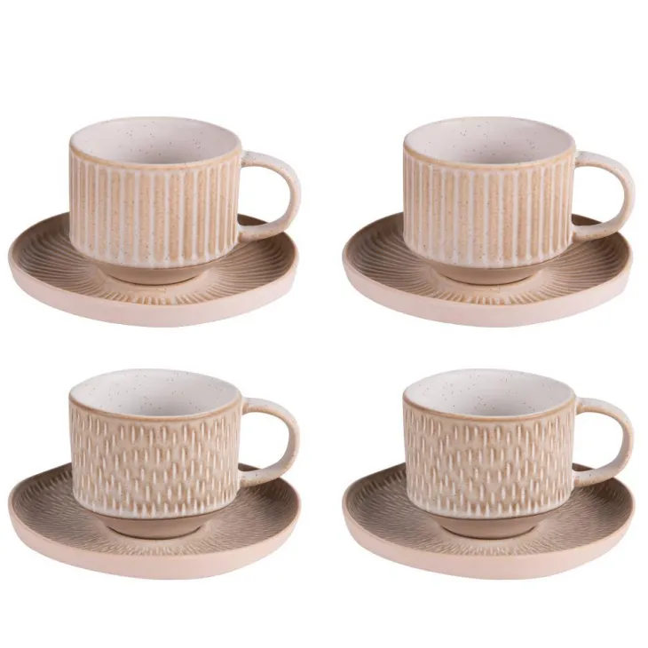 Tasses et sous tasses en grès Coffret Miyaki - 4 x 18 cl