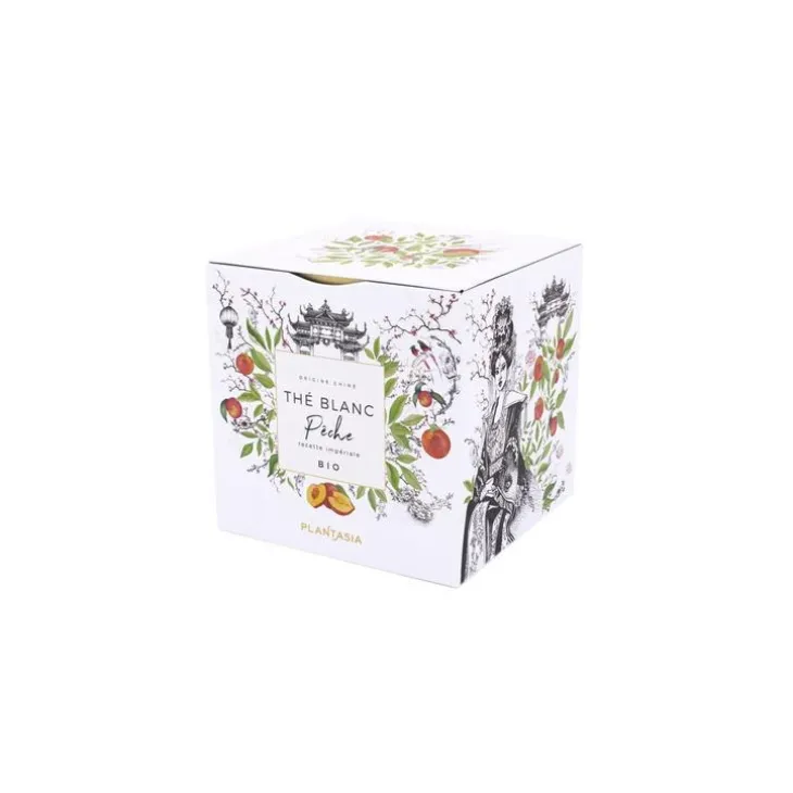 Thé blanc à la pêche bio 24 sachets en boite cube métal