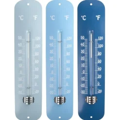 Thermomètre en zinc bleu nuances assorties 6,6x1,3x29,5 cm