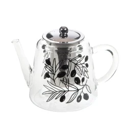 Théière infuseur Olivia coloris blanc en verre - 14 x 16 x 23 cm