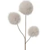 Tige artificielle avec boules duveteuses crème en fausse fourrure - H 70 cm