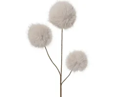 Tige artificielle avec boules duveteuses crème en fausse fourrure - H 70 cm