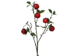 Tige artificielle avec pommes rouges en mousse et feuilles vertes - H 60 cm