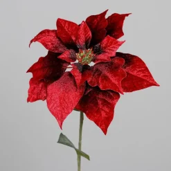 Tige de poinsettia en velours bordeaux - 56 cm