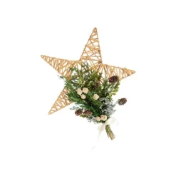 Étoile naturelle décorée de branches et fleurs séchées vertes - 16,5 x 16,5 cm