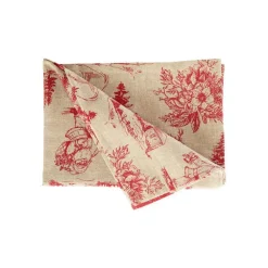 Torchon en coton beige décor hiver bordeaux - 50 x 70 cm