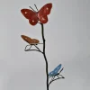 Tuteur métal 3 papillons peints main