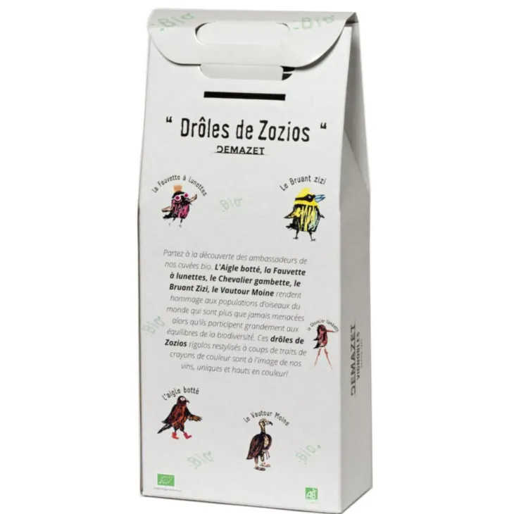 Valisette Drôles de zozios vin La Fauvette à Lunettes Demazet - 2 x 75 cl