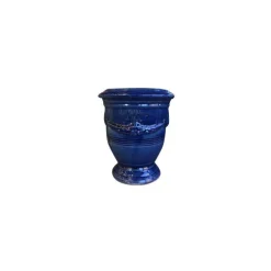 Vase Anduze bleu en terre cuite émaillée H 14 x Ø 12 cm