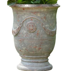 Vase Anduze patine grise en terre cuite émaillée H 68 x Ø 53 cm