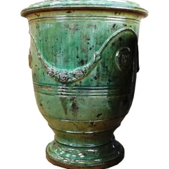 Vase Anduze patine émeraude en terre cuite émaillée H 80 x Ø 66 cm