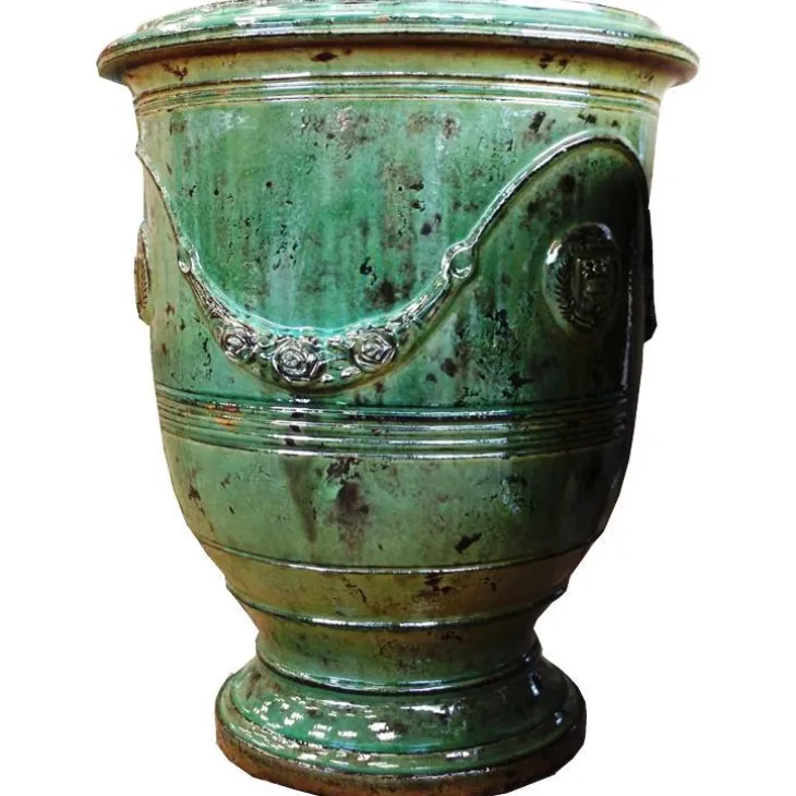 Vase Anduze patine émeraude en terre cuite émaillée H 80 x Ø 66 cm