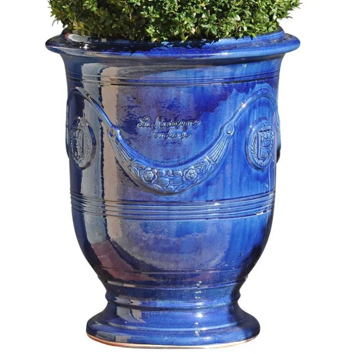 Vase Anduze tradition bleu en terre cuite émaillée H 68 x Ø 53 cm