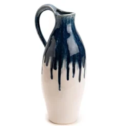 Vase en grès blanc et bleu Lyra - 14 x 18 x 37 cm