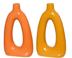 Vase en grès orange - 6,8 x 18,5 x 32 cm