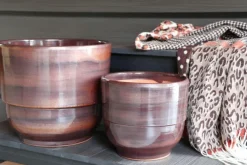 Vase en terre cuite émaillée marron Châtaigne Les Poteries d’Albi Rebord - Ø 21 x H 19 cm