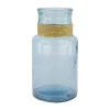 Vase en verre recyclé bleu et raphia - Ø 15 x 28 cm
