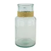 Vase en verre recyclé vert transparent et raphia - Ø 15 x 28 cm
