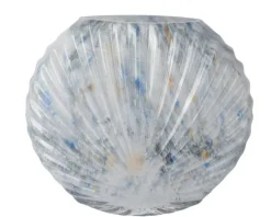 Vase forme coquillage en verre blanc irisé bleu - 23 x 7 x 20 cm