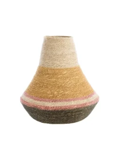 Vase pour fleurs séchées coloris multicolore en osier - 28 x 28 x 30 cm