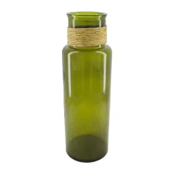 Vase vert olive en verre recyclé et raphia - Ø 15 x H 45 cm