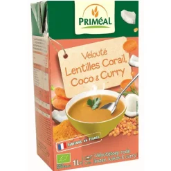Velouté lentille corail coco curry bio en brique de 1 L