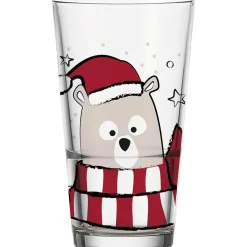 Verre transparent long drink gravé avec motif ours polaire coloré 330 ml - Ø 7,8 x H 14 cm
