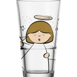 Verre transparent long drink gravé avec motif ange coloré 330 ml - Ø 7,8 x H 14 cm