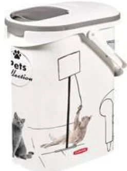 Verseuse à croquettes en plastique blanc à motif chat Pet Collection cat 4 kg - 10 L