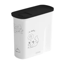 Verseuse à croquettes en plastique blanc à motif chat noir Pet Dinner cat 1 kg - 2 L